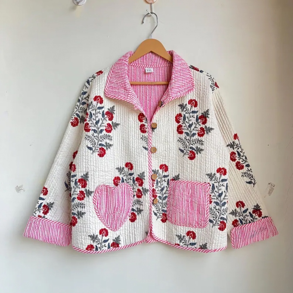 Floral striped quilted cotton jacket